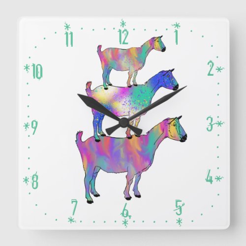 Psychedelic Goat Funny Colourful Quirky Animal Art Square Wall Clock