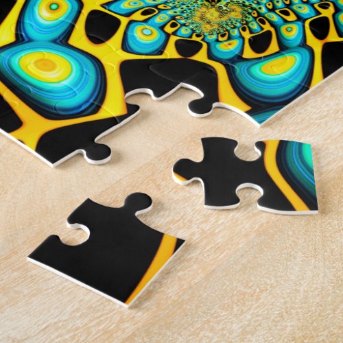 Psychedelic Gold Peacock Trippy Fractal Jigsaw Puzzle