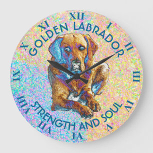 Psychedelic Golden Labrador Retriever Large Clock