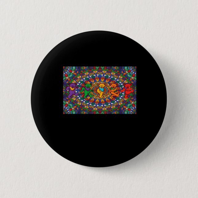 Psychedelic Grateful Dancing Bears Coloured Rainbo Button (Front)