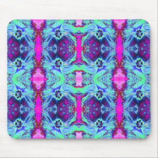 Psychedelic Green and Blue Hibiscus Pattern Mouse Pad