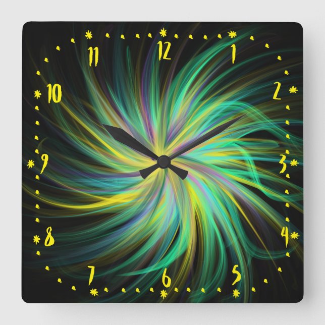 Psychedelic Green Funky Jazzy Trippy Abstract Art Square Wall Clock (Front)
