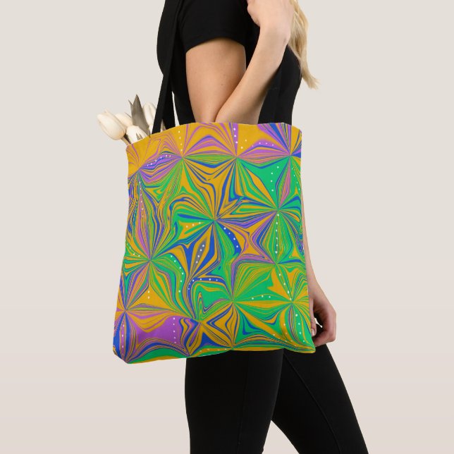 Psychedelic Green Mix Abstract Colorful Tote Bag (Close Up)