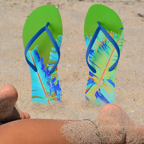 Psychedelic Green Palm Fronds Tropical Flip Flops