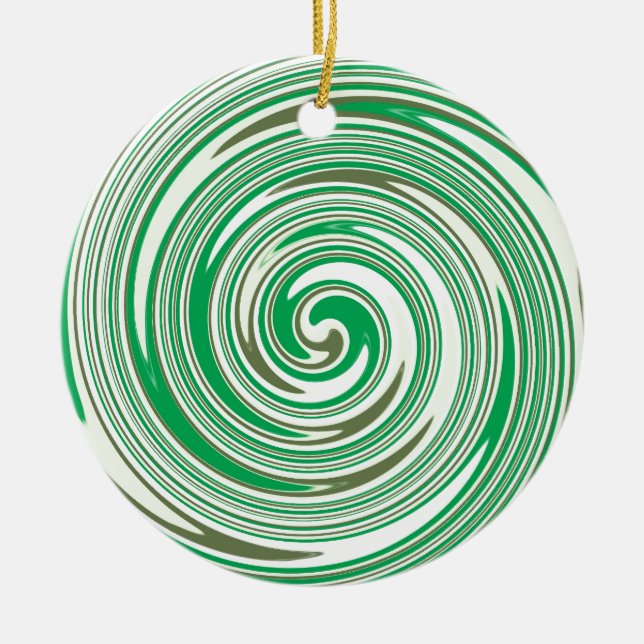 Psychedelic green pinwheel design ceramic ornament (Front)