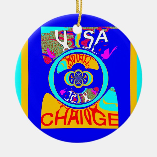 Psychedelic Groove: Pop Art Abstract Energy Ceramic Ornament (Front)