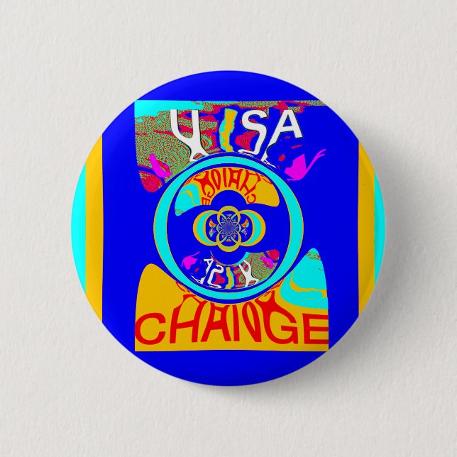Psychedelic Groove: Pop Art Abstract Energy Pinback Button (Front)