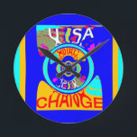 Psychedelic Groove: Pop Art Abstract Energy Round Clock<br><div class="desc">Psychedelic Groove: Pop Art Abstract Energy Dive into a vibrant, high-energy aesthetic with the Psychedelic Groove: Pop Art Abstract Energy design, exclusively at the Achempong Zazzle online store! This captivating artwork features a dynamic, abstract composition bursting with color and movement. The design is dominated by a bold royal blue background,...</div>