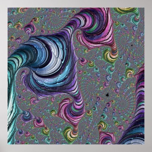 Psychedelic Groovy Boho Hippie Rainbow Fractal Art Poster