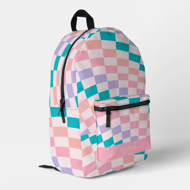 Psychedelic Groovy Checkerboard  Printed Backpack (Back Corner Left)
