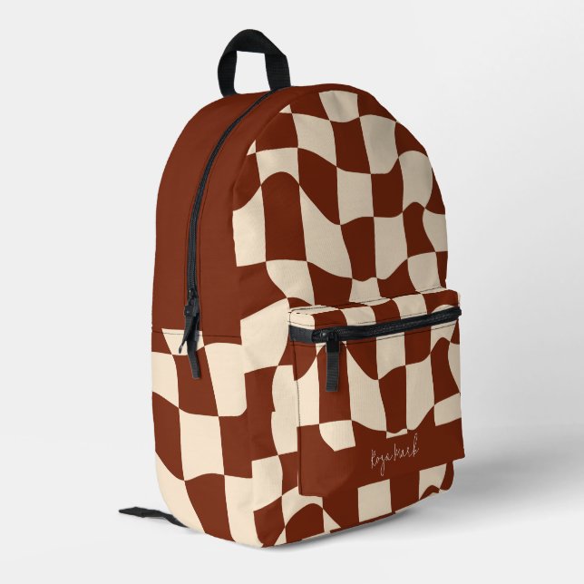 Psychedelic Groovy Checkerboard  Printed Backpack (Back Corner Left)