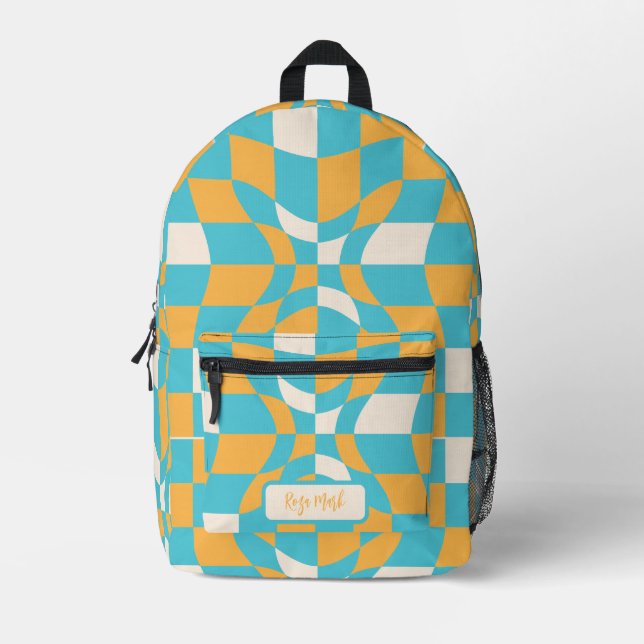 Psychedelic Groovy Checkerboard, Y2K 90s Printed Backpack (Front)
