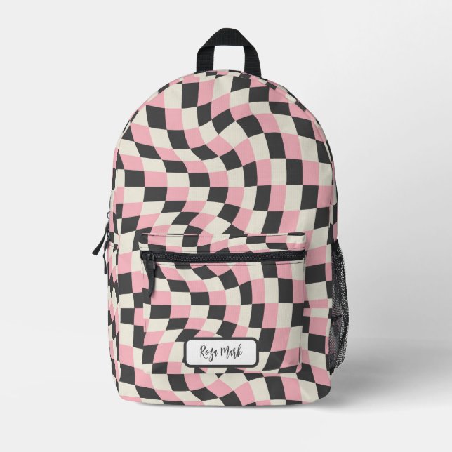 Psychedelic Groovy Checkerboard, Y2K 90s Printed Backpack (Front)
