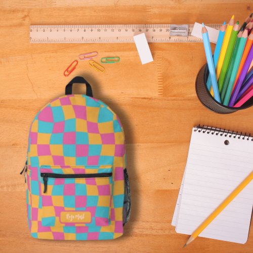 Psychedelic Groovy Checkerboard Y2K 90s Printed Backpack