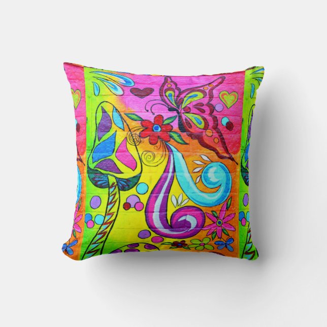 psychedelic groovy colorful hippie pillow (Front)