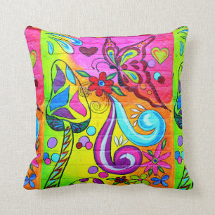 psychedelic groovy colorful hippie pillow