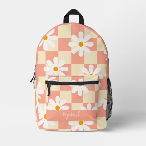 Psychedelic Groovy Daisy Floral Checkerboard  Printed Backpack