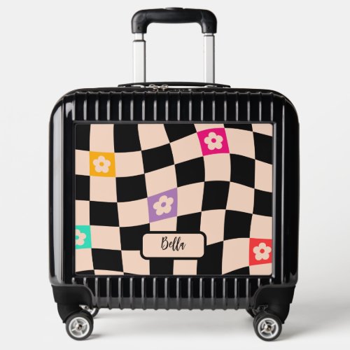 Psychedelic Groovy Floral Checkerboard Y2K 90s Luggage