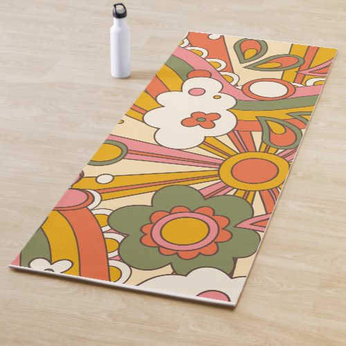Psychedelic groovy hippy flowers  yoga mat