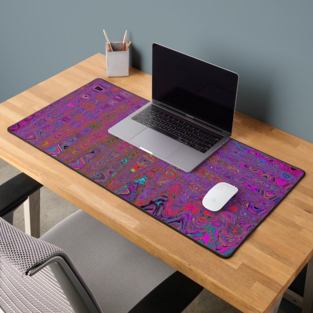 Psychedelic Groovy Magenta Retro Atomic Waves Desk Mat (Office 2)