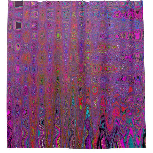 Psychedelic Groovy Magenta Retro Atomic Waves Shower Curtain (Front)
