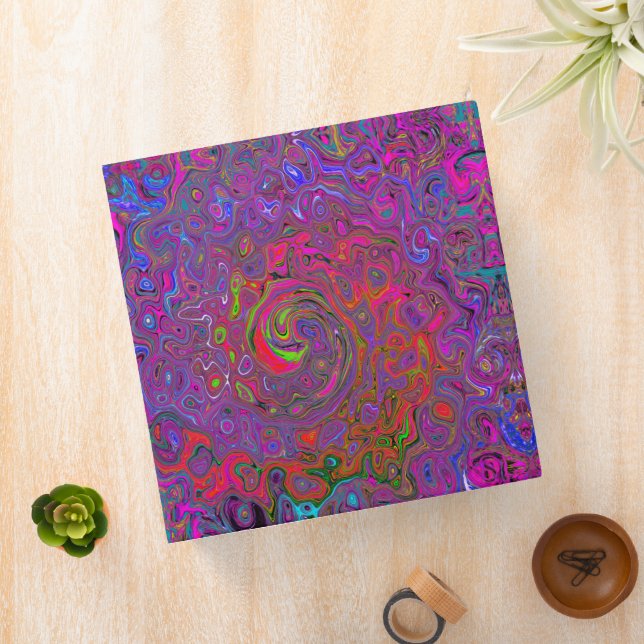 Psychedelic Groovy Magenta Retro Liquid Swirl 3 Ring Binder (In Situ)