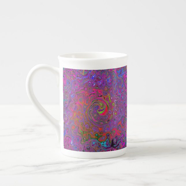 Psychedelic Groovy Magenta Retro Liquid Swirl Bone China Mug (Left)