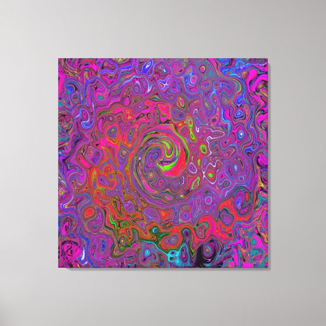Psychedelic Groovy Magenta Retro Liquid Swirl Canvas Print (Front)