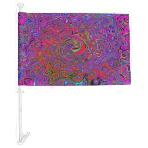 Psychedelic Groovy Magenta Retro Liquid Swirl Car Flag