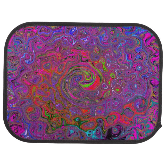 Psychedelic Groovy Magenta Retro Liquid Swirl Car Floor Mat (Rear)