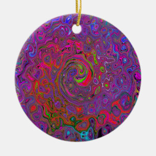 Psychedelic Groovy Magenta Retro Liquid Swirl Ceramic Ornament