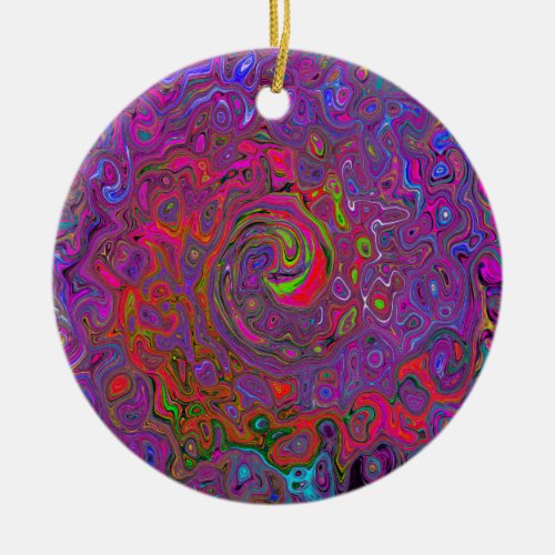 Psychedelic Groovy Magenta Retro Liquid Swirl Ceramic Ornament