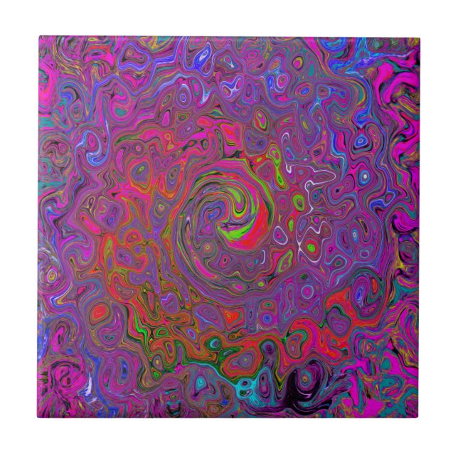 Psychedelic Groovy Magenta Retro Liquid Swirl Ceramic Tile (Front)