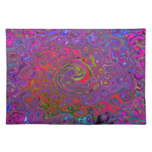 Psychedelic Groovy Magenta Retro Liquid Swirl Cloth Placemat