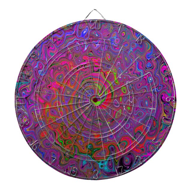 Psychedelic Groovy Magenta Retro Liquid Swirl Dart Board (Front)