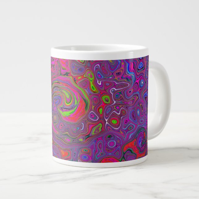 Psychedelic Groovy Magenta Retro Liquid Swirl Giant Coffee Mug (Front Right)