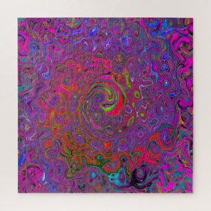 Psychedelic Groovy Magenta Retro Liquid Swirl Jigsaw Puzzle