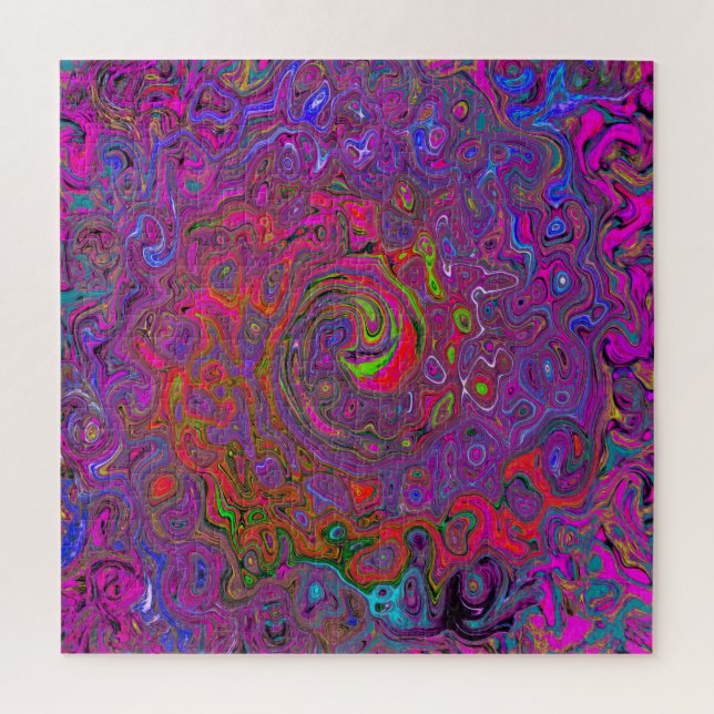 Psychedelic Groovy Magenta Retro Liquid Swirl Jigsaw Puzzle (Vertical)