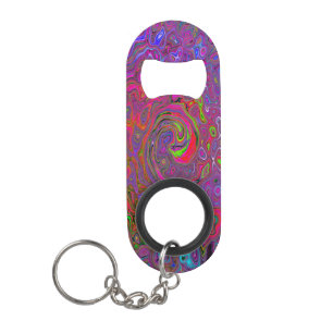 Psychedelic Groovy Magenta Retro Liquid Swirl Keychain Bottle Opener