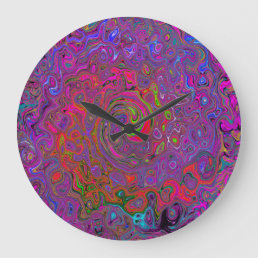 Psychedelic Groovy Magenta Retro Liquid Swirl Large Clock