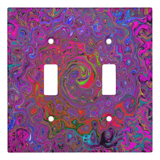 Psychedelic Groovy Magenta Retro Liquid Swirl Light Switch Cover (Front)