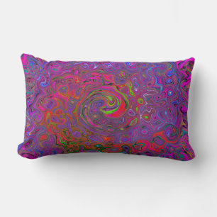 Psychedelic Groovy Magenta Retro Liquid Swirl Lumbar Pillow