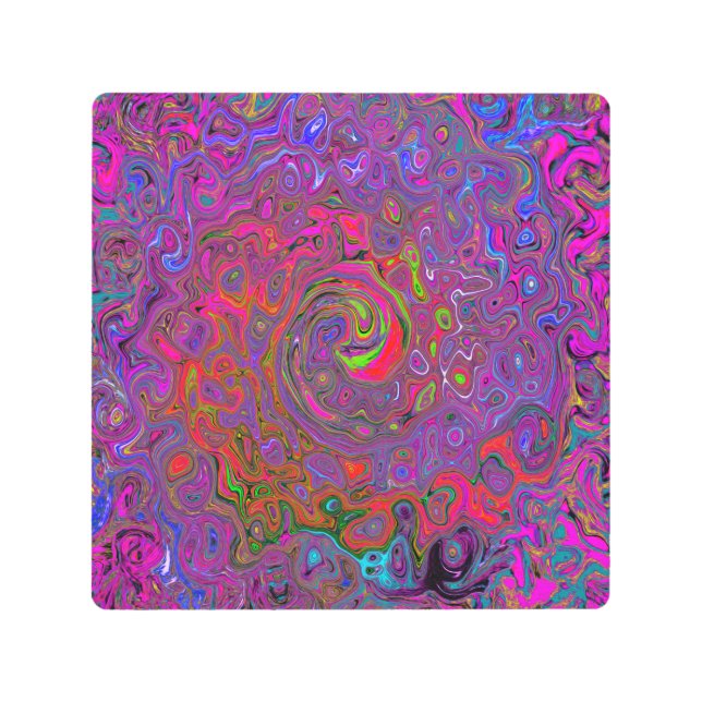 Psychedelic Groovy Magenta Retro Liquid Swirl Metal Print (Front)