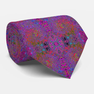 Psychedelic Groovy Magenta Retro Liquid Swirl Neck Tie