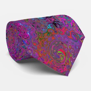 Psychedelic Groovy Magenta Retro Liquid Swirl Neck Tie