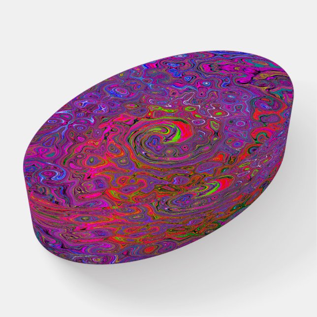 Psychedelic Groovy Magenta Retro Liquid Swirl Paperweight (Angled)