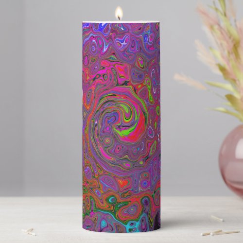 Psychedelic Groovy Magenta Retro Liquid Swirl Pillar Candle