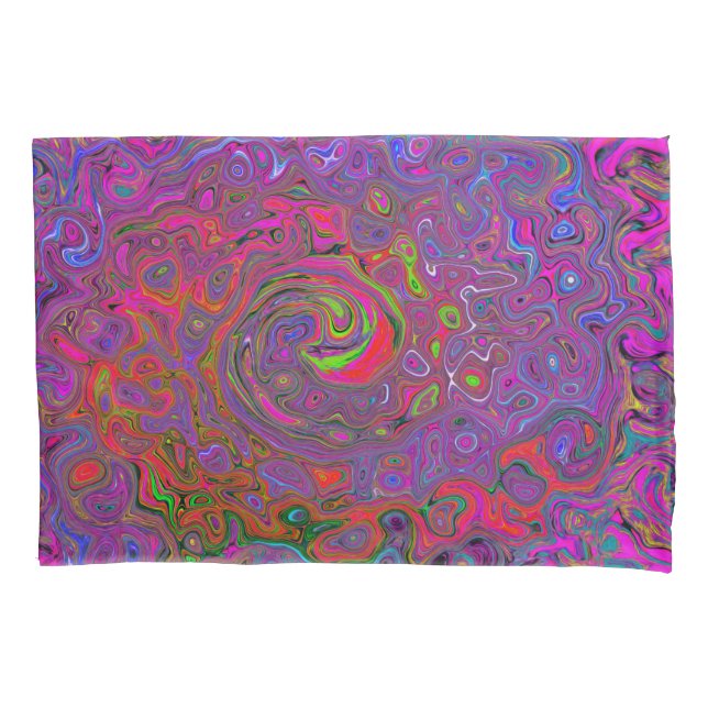 Psychedelic Groovy Magenta Retro Liquid Swirl Pillow Case (Front)