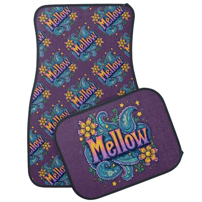 Psychedelic Groovy "Mellow" Retro Hippie Art Car Floor Mat (Set)
