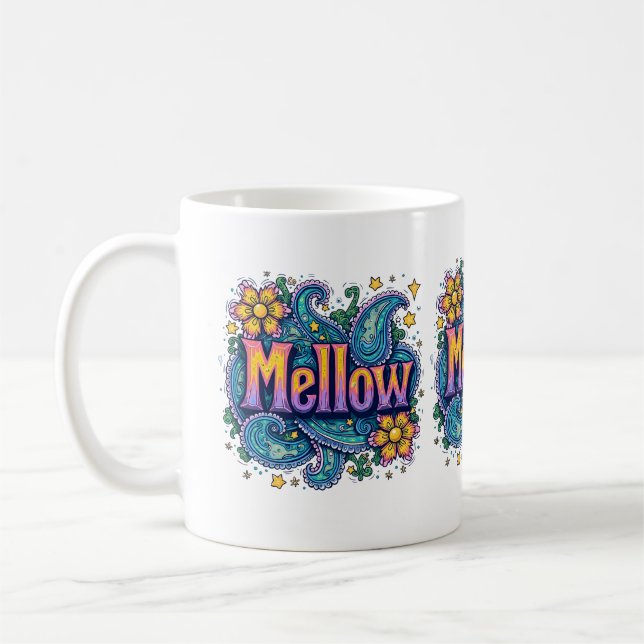 Psychedelic Groovy "Mellow" Retro Hippie Art Coffee Mug (Left)